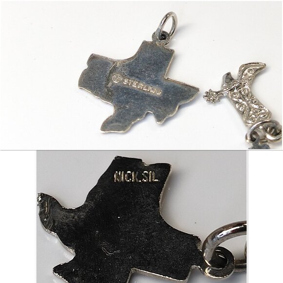 Vintage TEXAS Charm Set of 2 Sterling & Nickle Silver Travel Boot State 60s-70s - Picture 7 of 8
